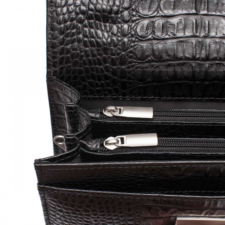 Барсетка мужская из кожи под рептилию Foxcote Black Caiman