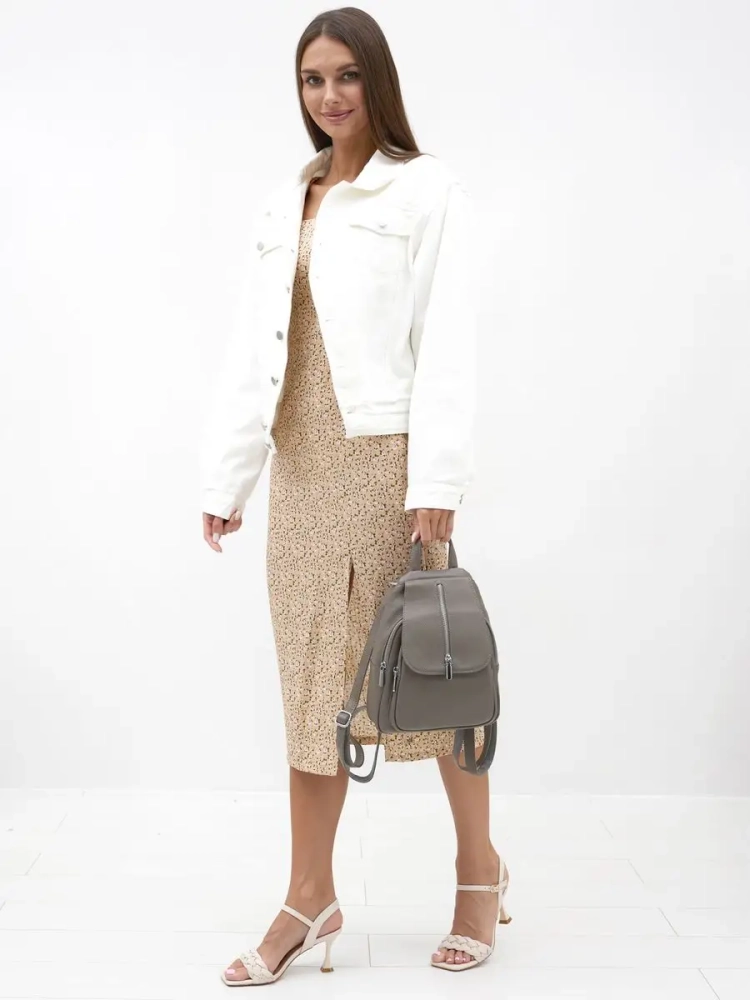 Рюкзак женский кожаный маленький Paul Rayner серый 1031-1